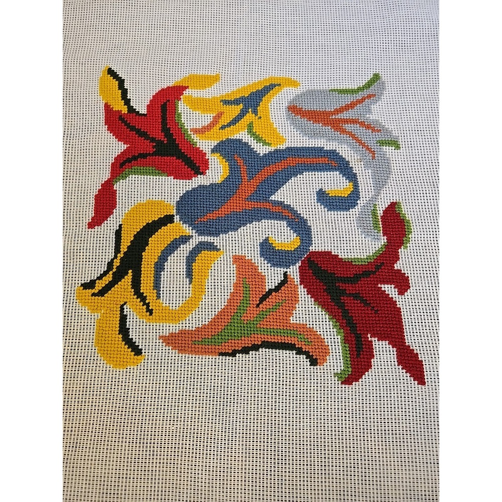 Vintage Dritz Preworked Needlepoint Canvas Folk Art Floral 3156/6 21x21 1970s - Picture 2 of 7